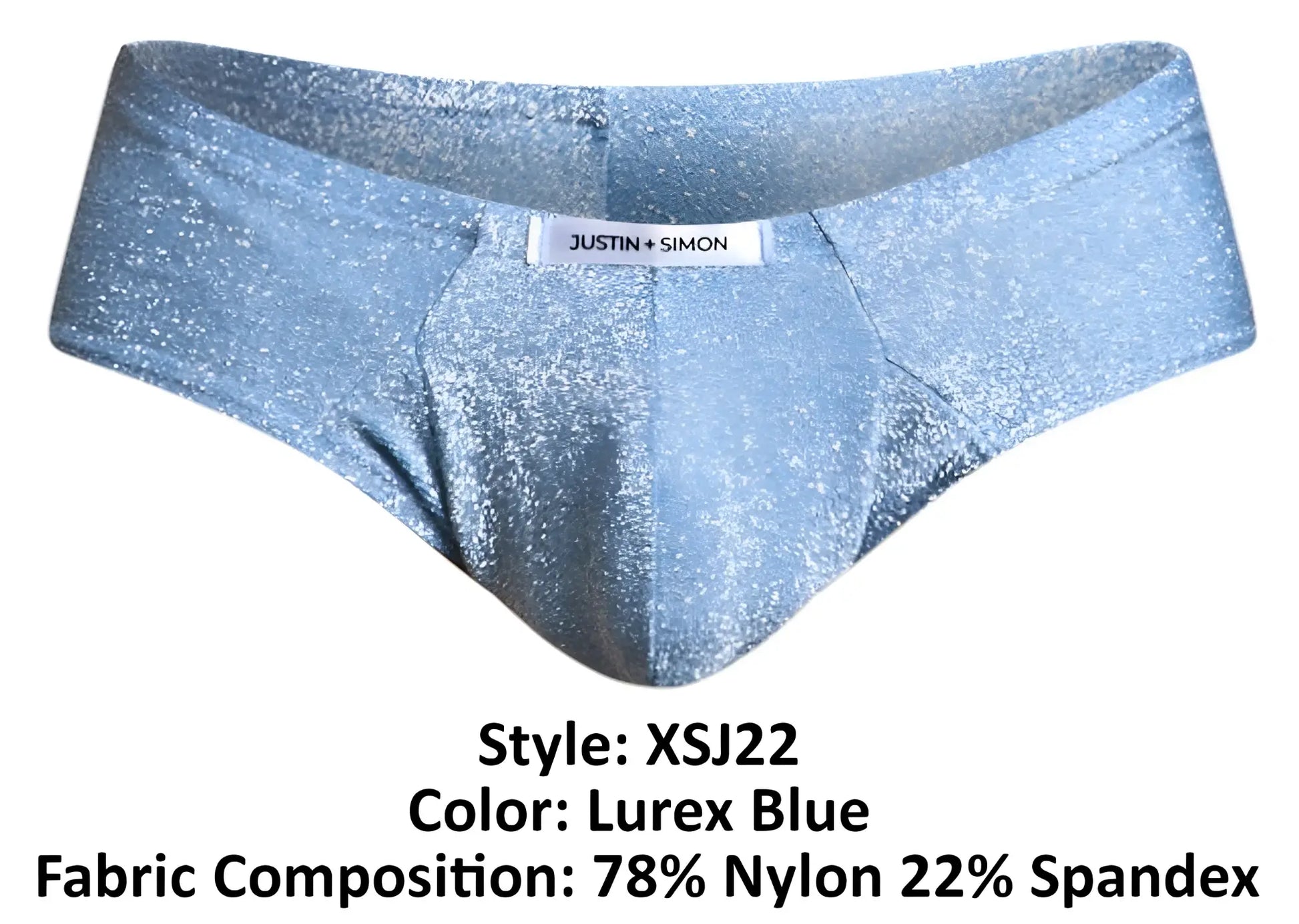 Justin simon xsj22 cheek briefs in lurex blue with shimmering glittery texture and stretch fabric