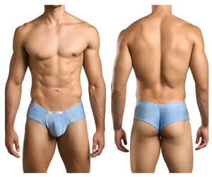 Light blue textured men’s briefs with subtle shimmer finish in Justin+Simon XSJ22 cheek briefs lurex blue