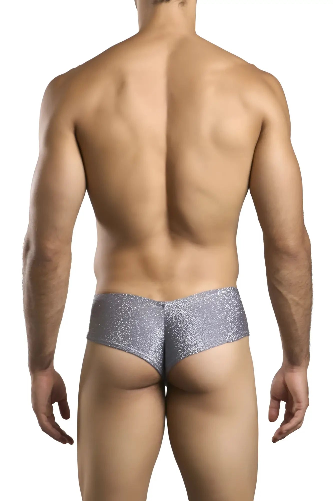 Justin simon xsj22 cheek briefs in lurex gray featuring shiny silver glitter fabric for stylish comfort