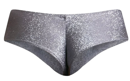 Justin simon xsj22 cheek briefs in lurex gray with shiny silver glittery fabric and a sleek form-fitting design