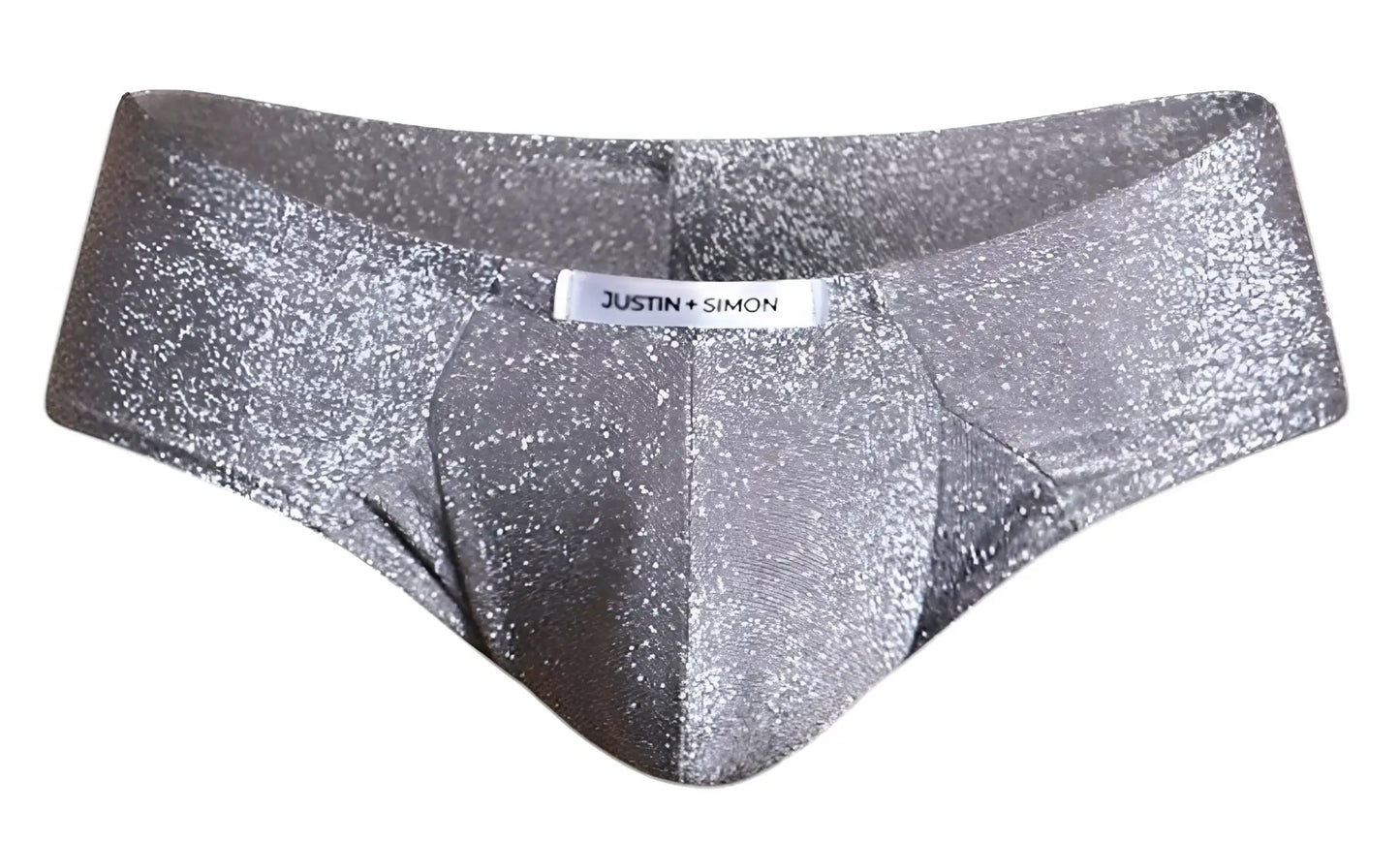 Silver glittery lurex gray cheek briefs with justin simon brand label for stylish everyday wear