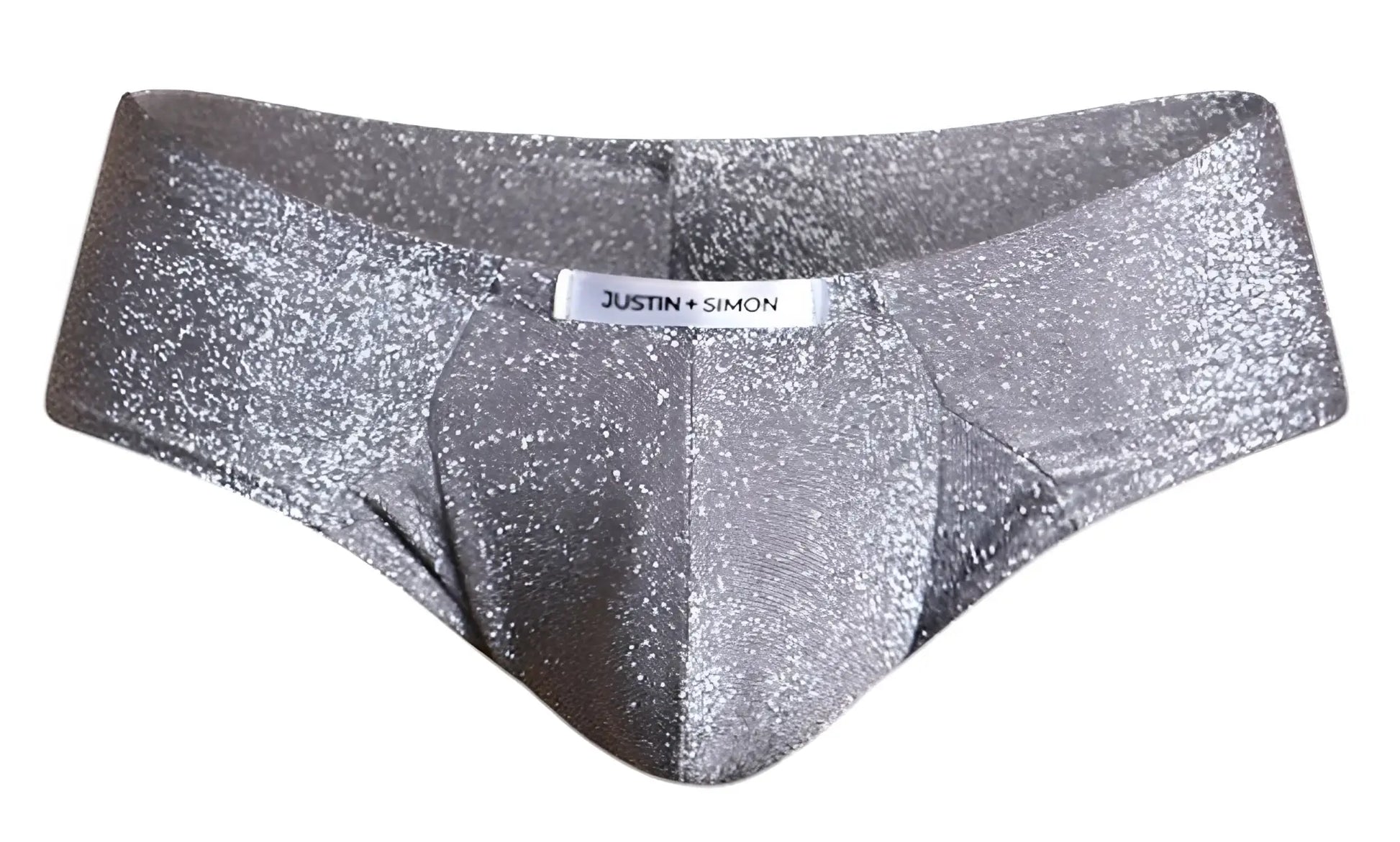 Silver glittery lurex gray cheek briefs with justin simon brand label for stylish everyday wear
