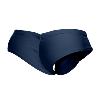Navy blue justin simon xsj22 cheek briefs in smooth stretchy fabric with a seamless design front view