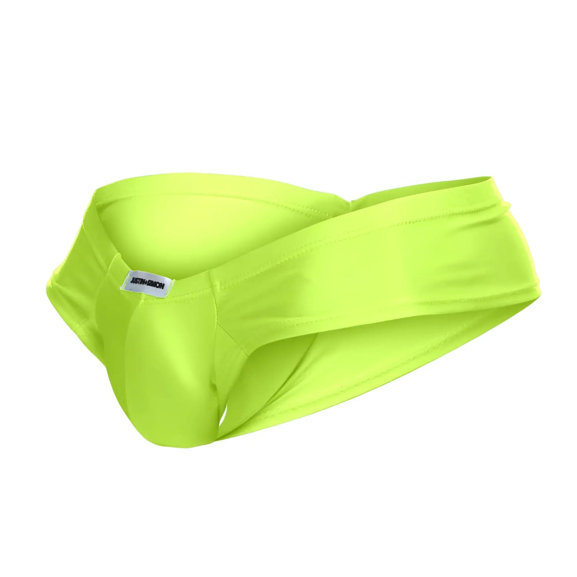 Justin+Simon XSJ22 neon green athletic cheek briefs with sleek form-fitting design and subtle brand tag