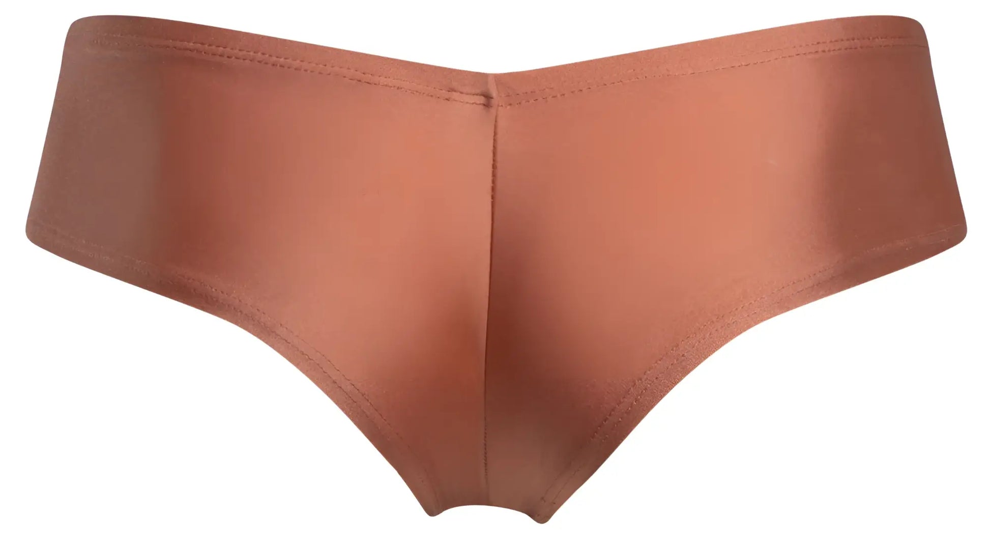 Justinsimon XSJ22 cheek briefs in copper satin with a smooth glossy finish and neat edge stitching color ochre