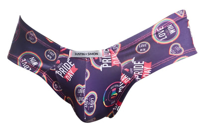 Purple justin simon pride day cheek briefs with rainbow love win graphics in cotton for pride celebration wear