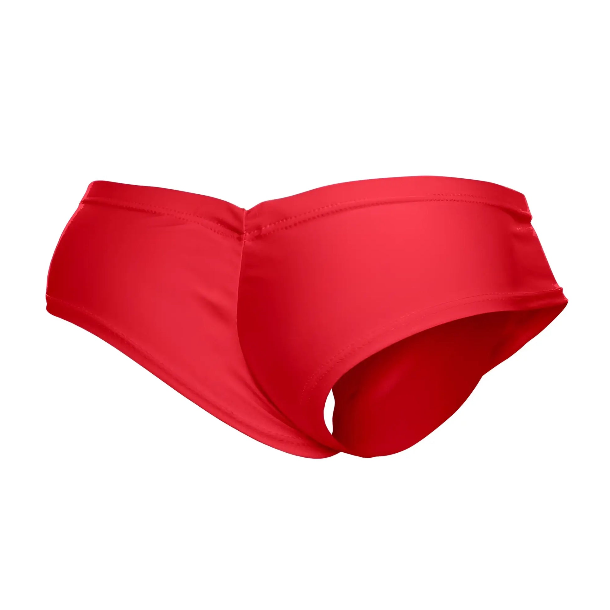 Justin simon xsj22 cheek briefs red swim trunks with smooth stretchy fabric and seamless design visible from the back