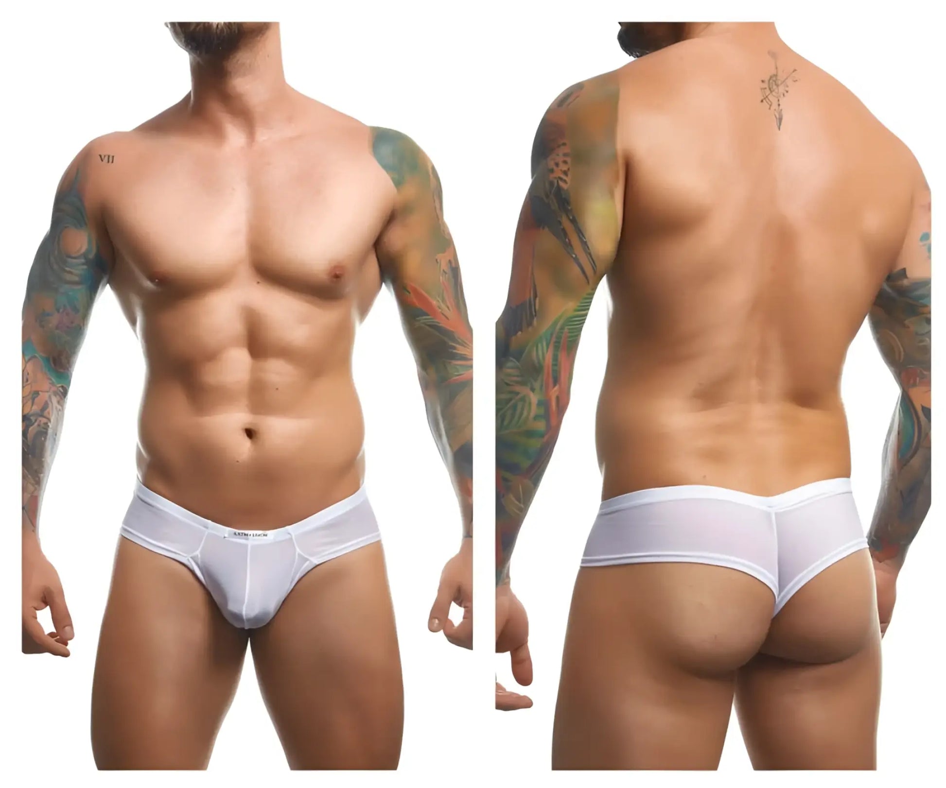 White justin simon xsj22 cheek briefs with smooth mesh fabric and subtle elastic waistband in athletic design