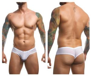White justin simon xsj22 cheek briefs with smooth mesh fabric and subtle elastic waistband in athletic design