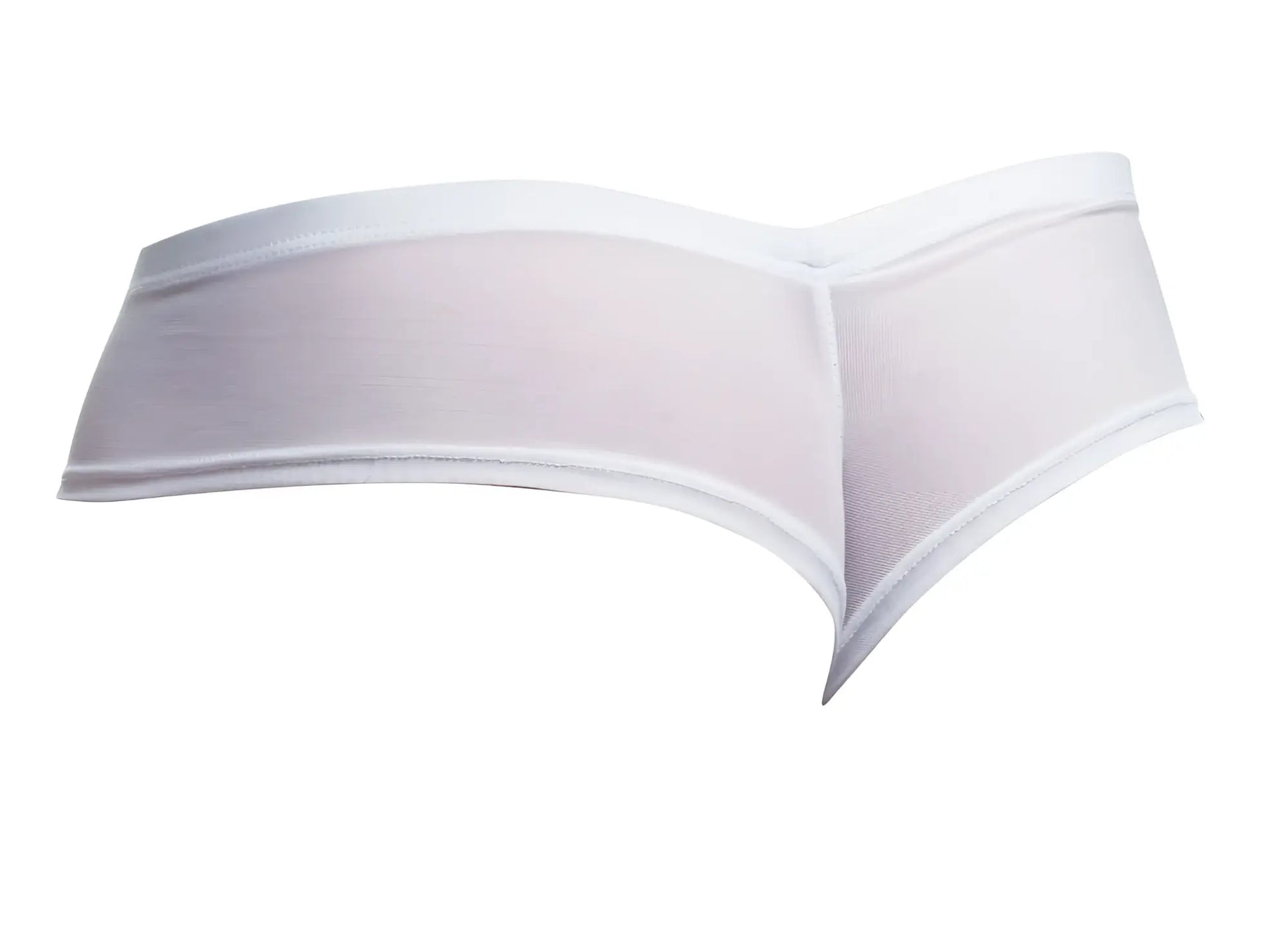 White sheer mesh thong with solid white elastic waistband and trim from JUSTIN+SIMON XSJ22 cheek briefs collection