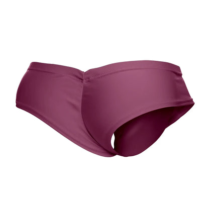 Justin simon xsj22 cheek briefs in wine color with sleek stretchy fabric and tailored fit swim brief design