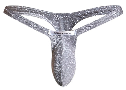 Silver glittery thong in lurex gray with justin plus simon brand label from JUSTIN+SIMON XSJBU02 Bulge Thongs collection