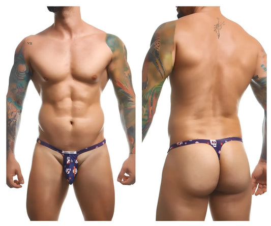 Purple patterned thong with skull and floral design from Justin Simon bulge thongs color Mexico collection