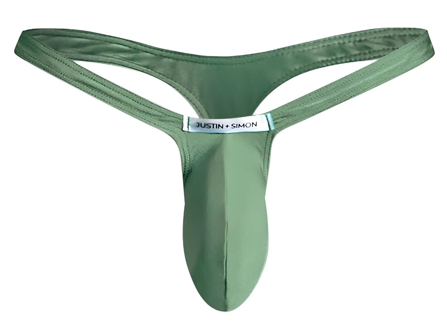 Justin simon bulge thong in new green made of smooth fabric shown from the front