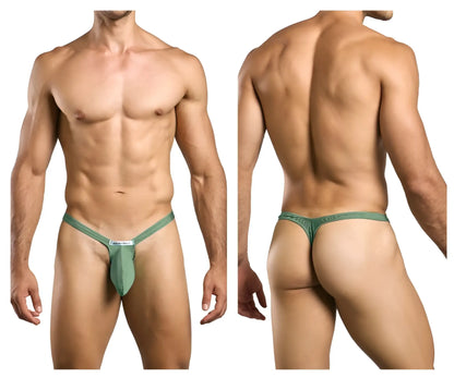 Green mesh bulge thong with a small white label on the front band from justin simon xsjbu02 collection
