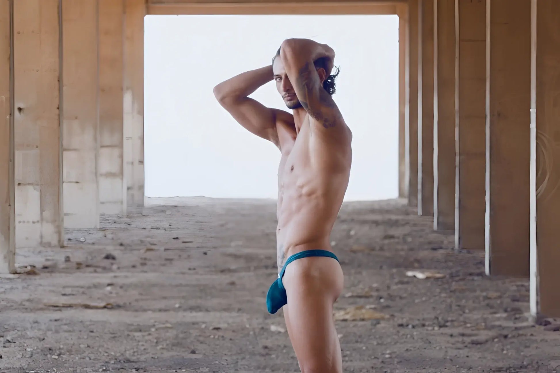 Teal blue jockstrap bulge thong by justin simon in opal green designed for comfort and support