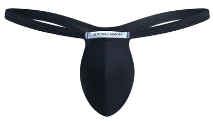 Black justin simon thong in peach black color with smooth stretchy fabric and minimalist sleek design