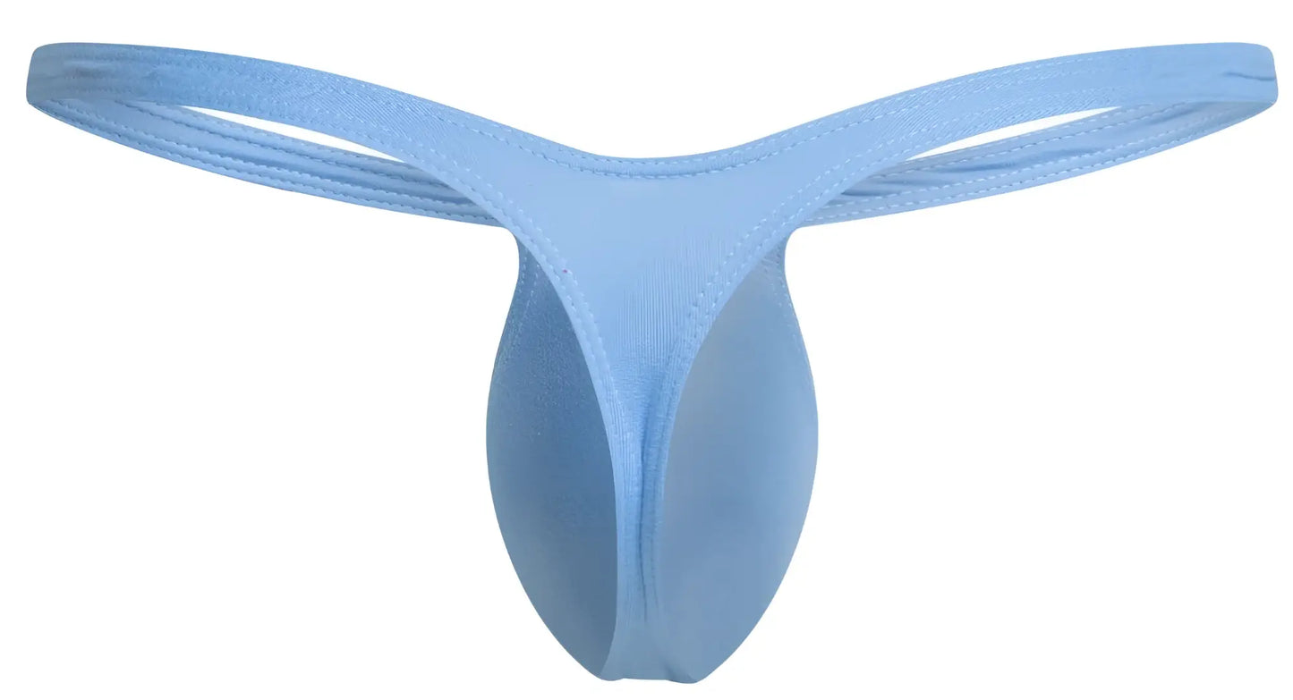 Light blue seamless fabric thong with smooth form fitting design from Justin Simon bulge thongs peach blue collection