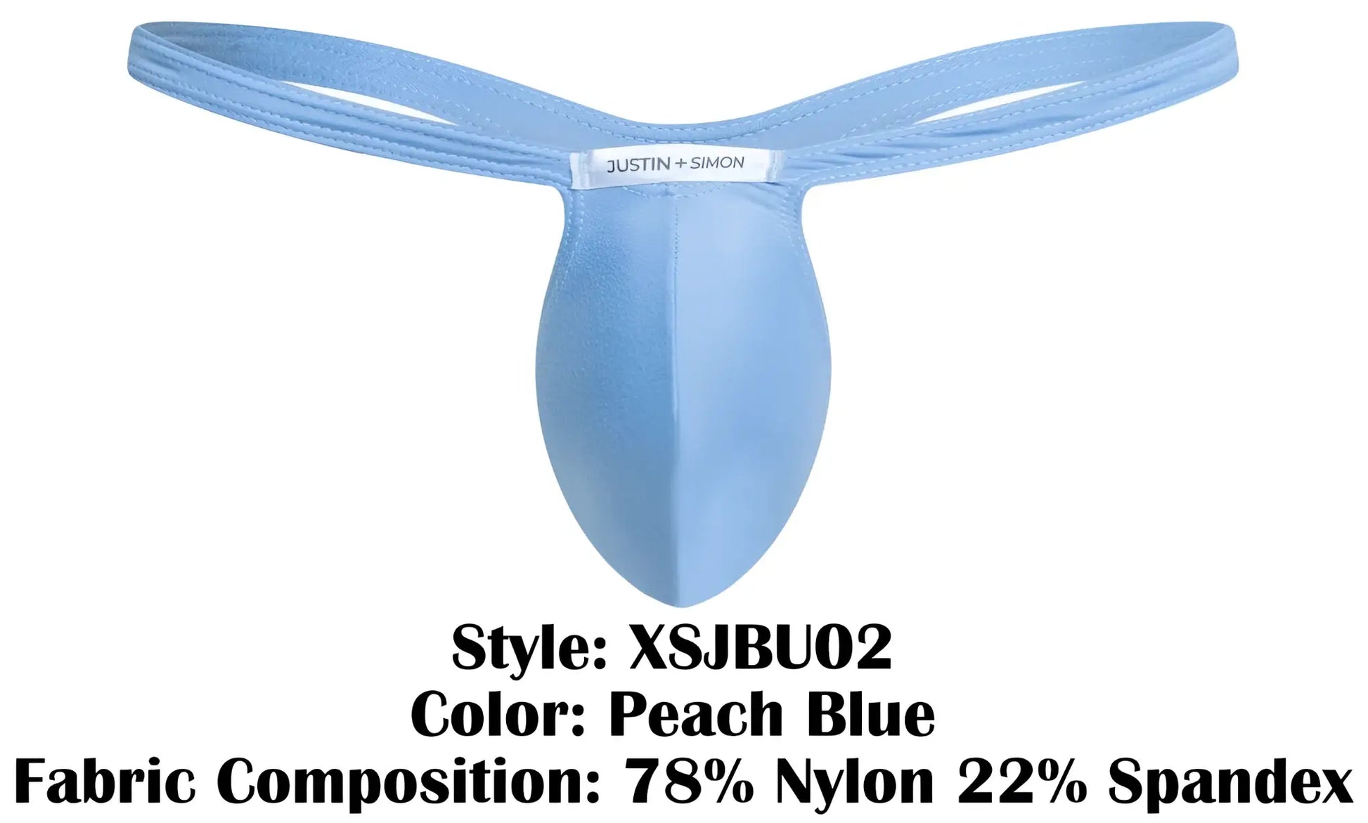 Peach blue justin simon xsjbu02 bulge thong with sleek contoured design made of soft nylon-spandex blend