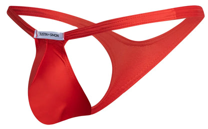 Justin plus simon peach red thong made of smooth satin fabric with a sleek minimalist design shown from back view