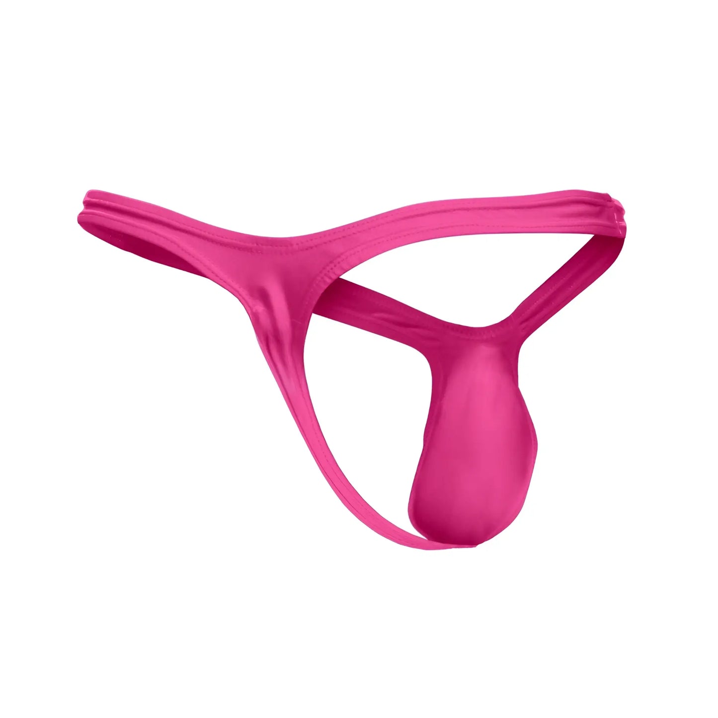 Vibrant pink satin thong from JUSTIN+SIMON XSJBU02 bulge thongs with a smooth glossy finish and minimalistic design