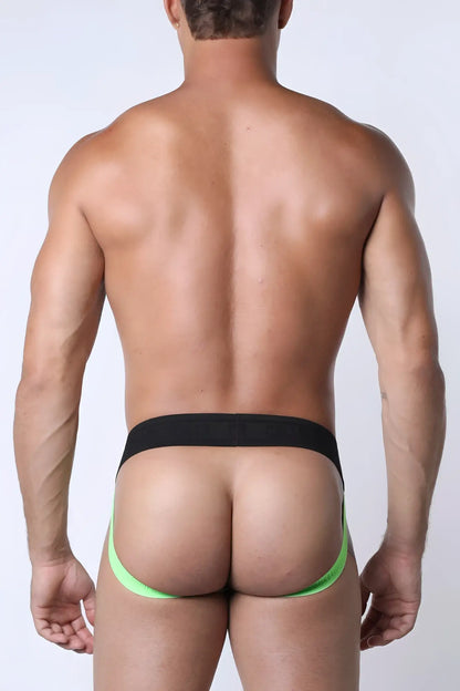 Neon green and black kennel club lightning jockstrap athletic briefs with snug supportive fit for active wear