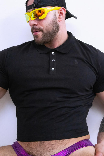 JJ Malibu Men's Fitted Polo Crop Top - Black