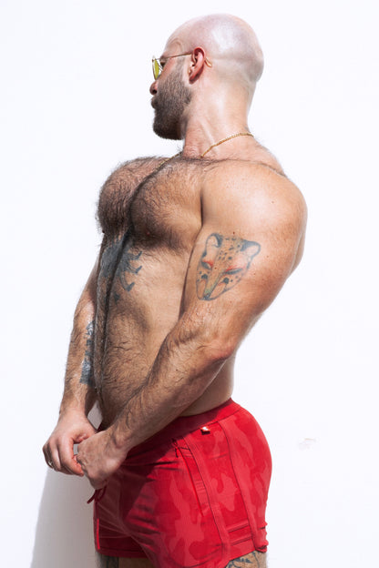 JJ Malibu Men's City Fit Drawstring Short Shorts - Strawberry Red
