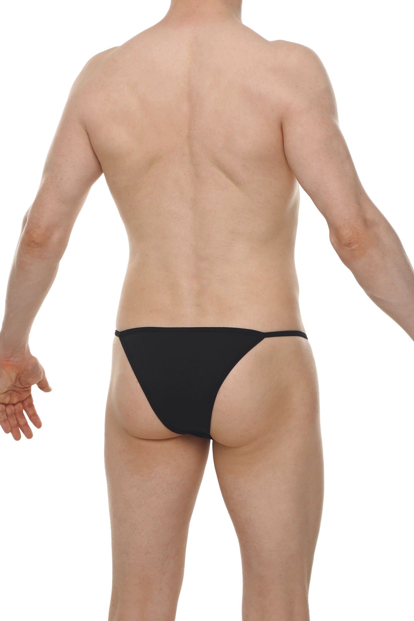 Kini Skine black thong made of smooth stretchy fabric with minimalist design shown from the back side