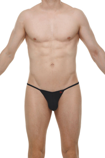 Kini Skine Black thong in black with a small red logo on the front designed for comfortable everyday wear