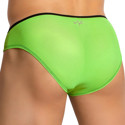 Kyle kli043 bikini brief bright lime green with black trim and subtle embroidered logo in soft breathable fabric