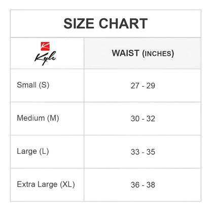 Kyle KLI045 bikini brief size chart showing waist measurements for accurate fitting and sizing guidance