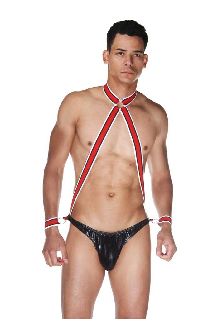 Costume de jeu de bondage ouvert à bretelles LaBlinque noir/rouge 15534 taille L