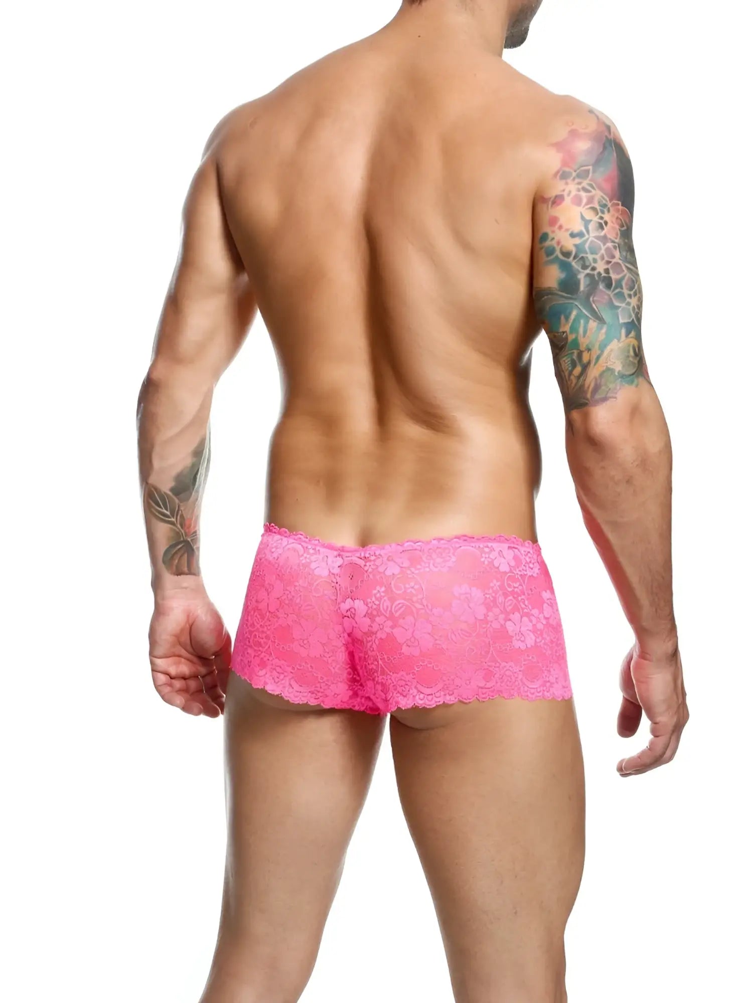 Lace boxer short bright pink lace briefs with a floral pattern made from delicate lace material
