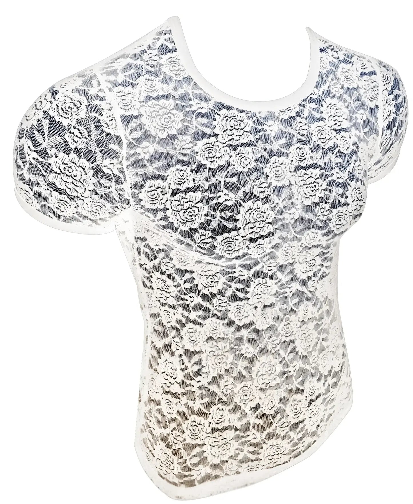 White floral lace tee with short sleeves and a rounded neckline perfect for casual wear