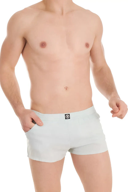 Light blue cotton briefs with a small black logo on the waistband from lhomme invisible sensations lounge shorts size m