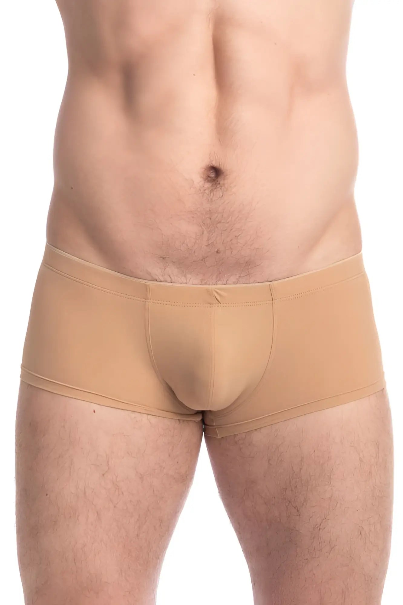 Beige men’s briefs with smooth form-fitting design from l’homme invisible tanskin mini square cut trunk swimwear size m