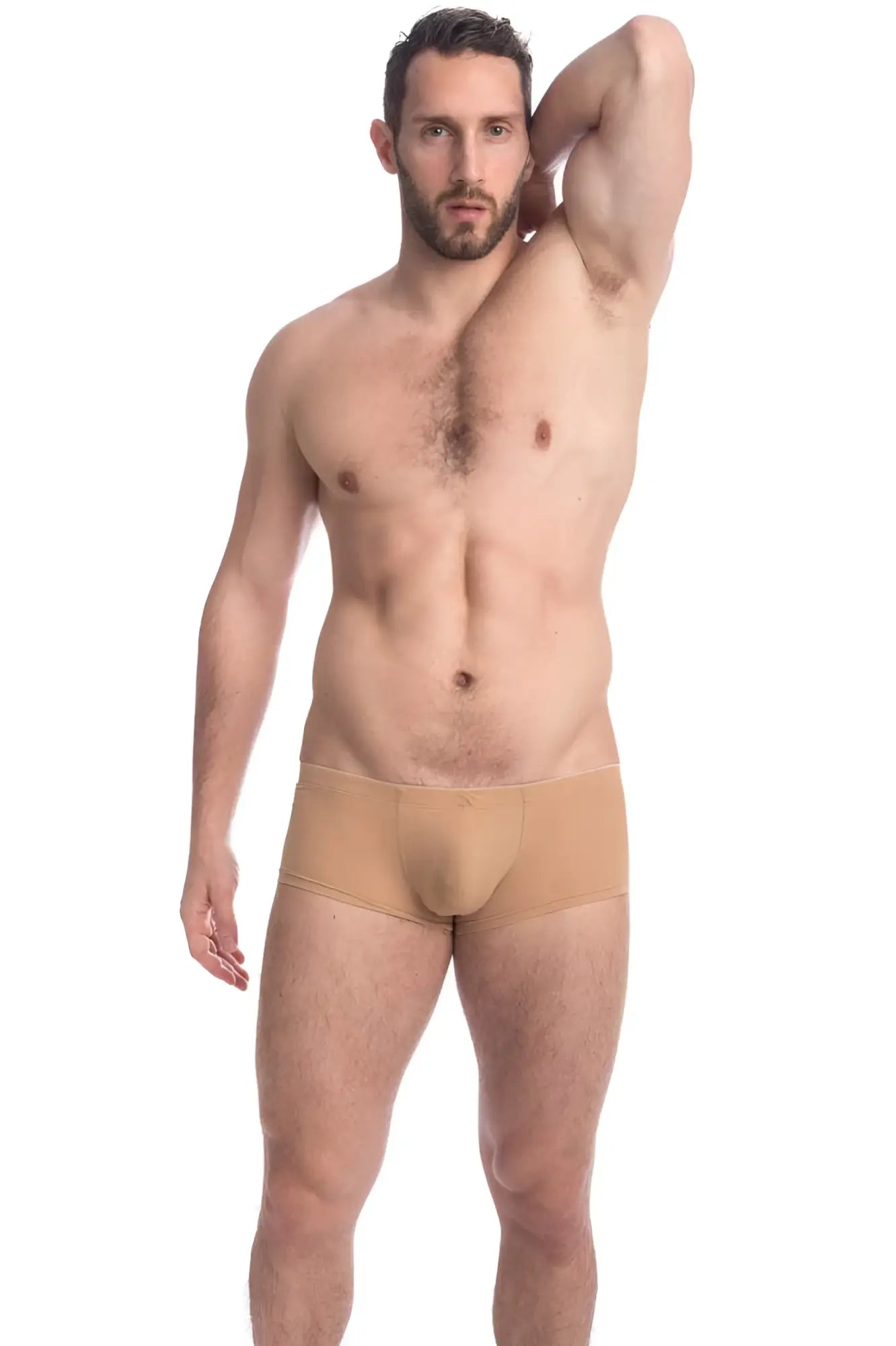 Beige men’s briefs lhomme invisible tanskin mini square cut trunk swimwear with smooth form-fitting design size m