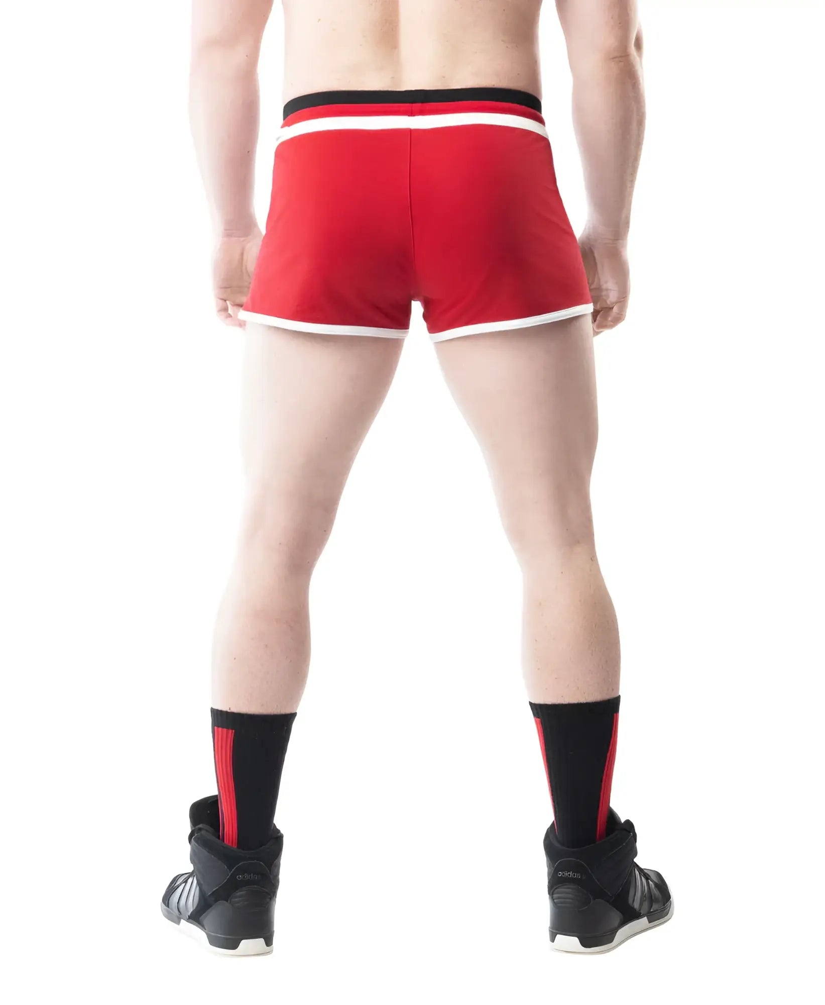 Lift Club Trunk Short red athletic shorts with white and black trim designed for active performance and comfort