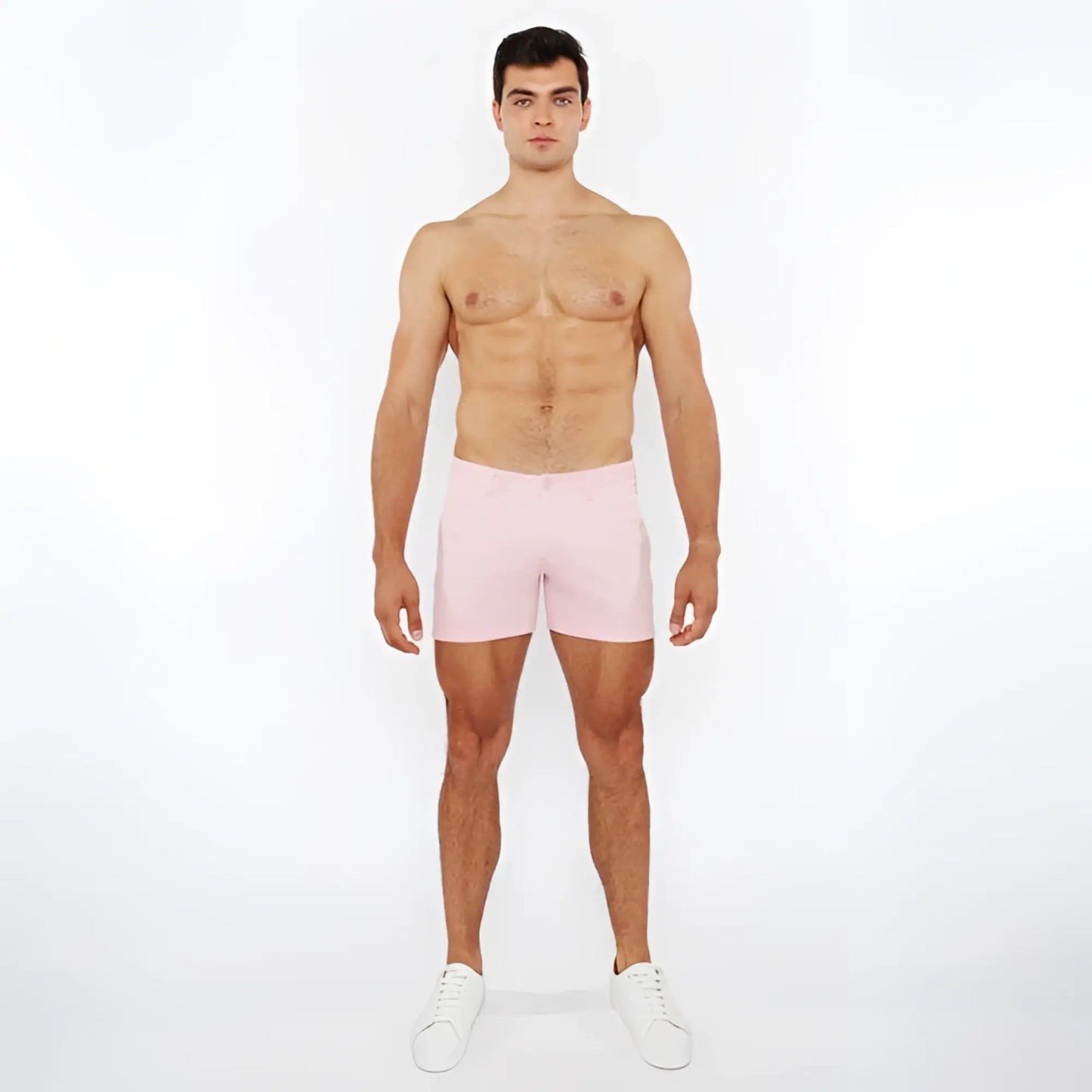 Pink linen-look textured athletic shorts with zip pockets perfect for activewear and casual use