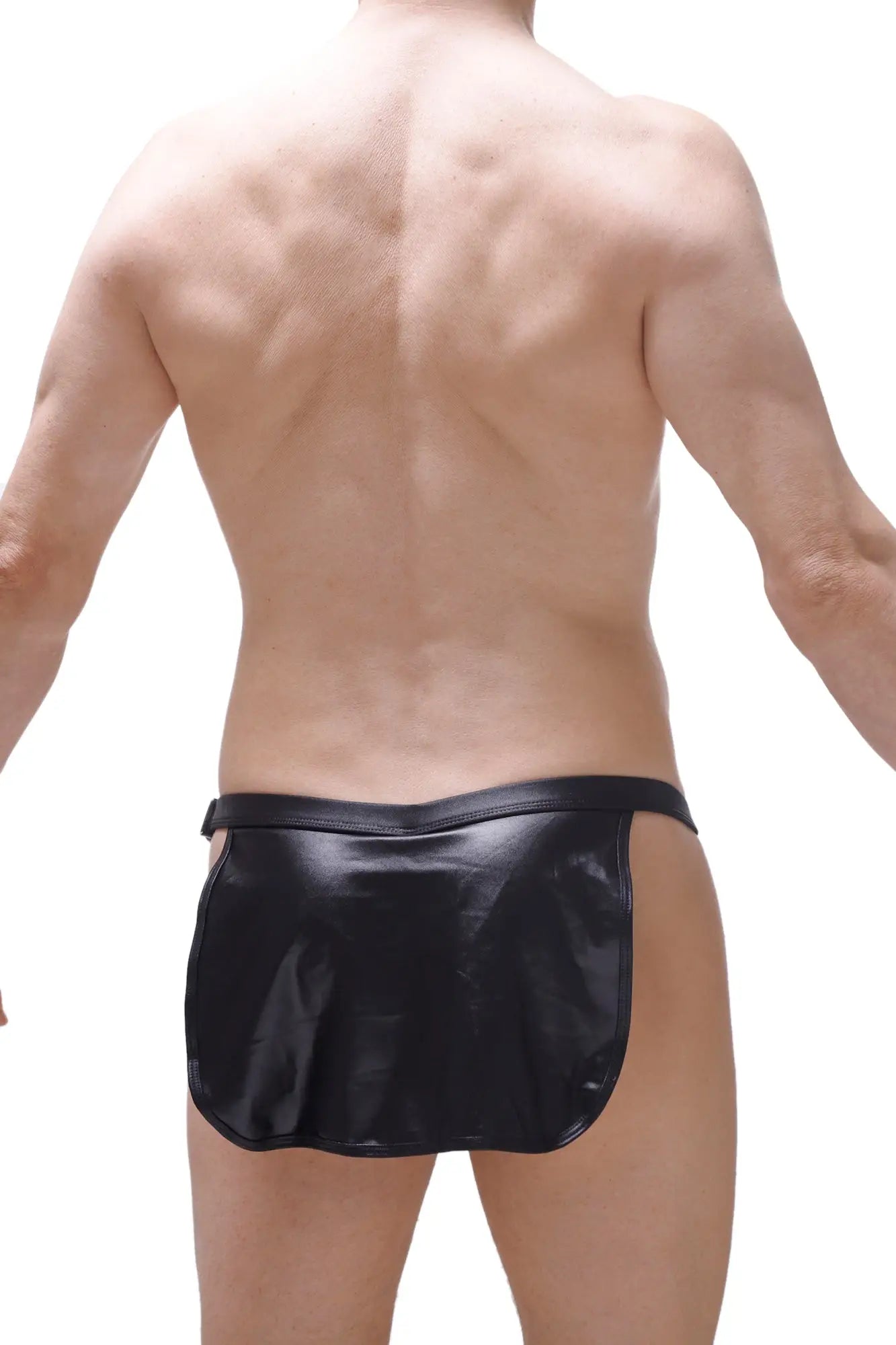 Black patent leather briefs with a sleek glossy finish and contoured design from loincloth wet black w g-string collection