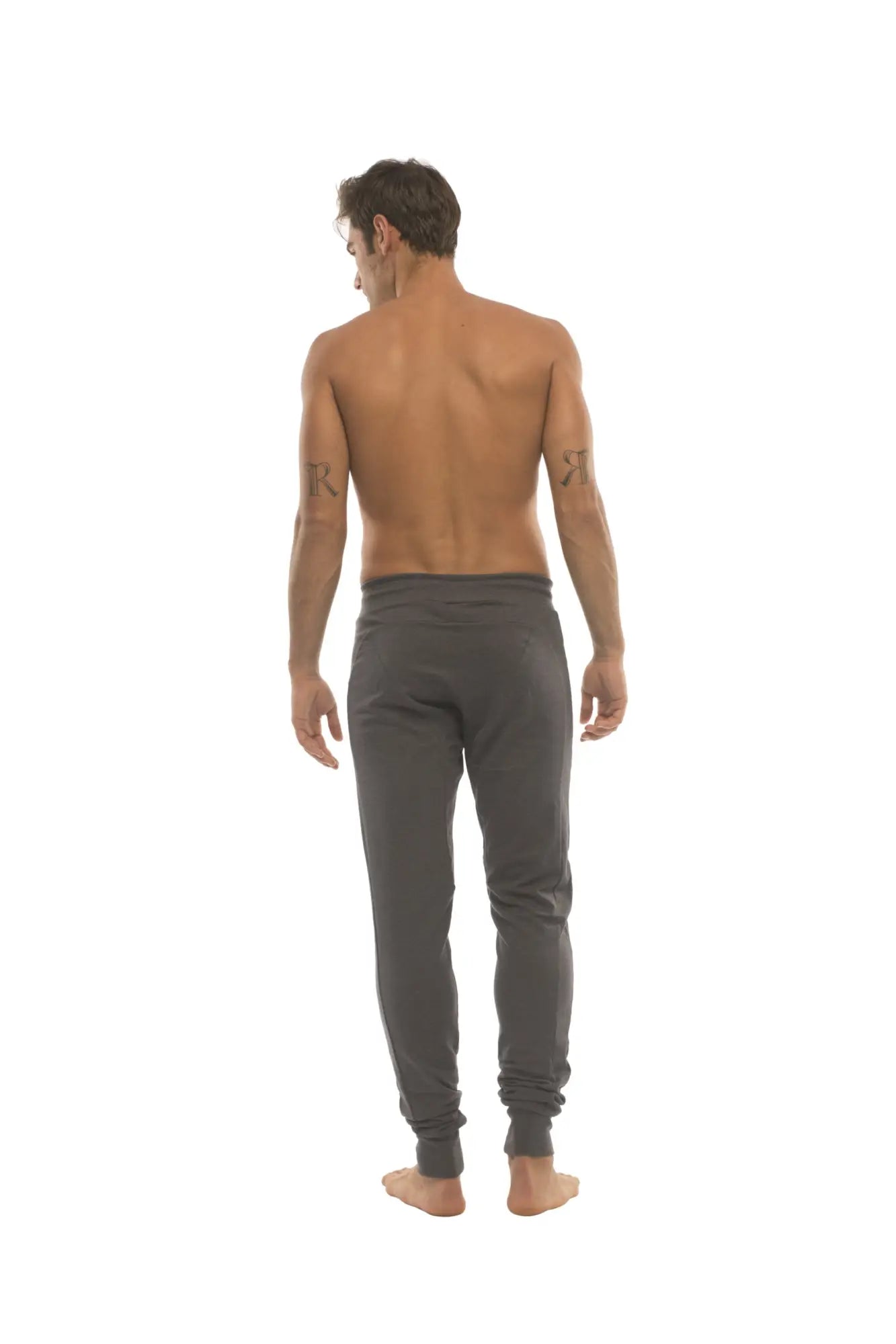 Long cuffed jogger and yoga sweat pants in charcoal with slim-fit tapered legs and soft fabric for athletic use