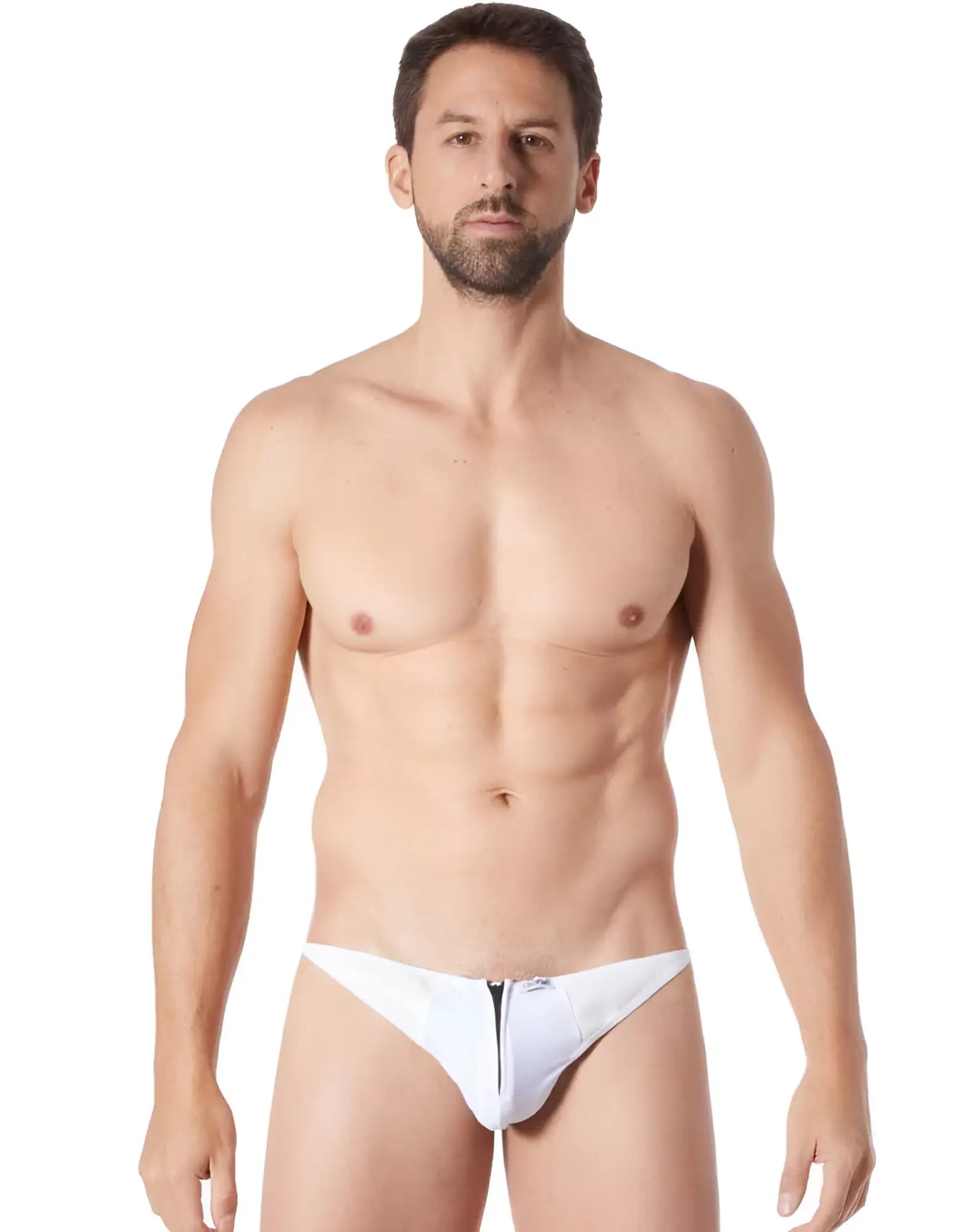 White lookme cube zipper mesh thong underwear size s with central black zipper closure