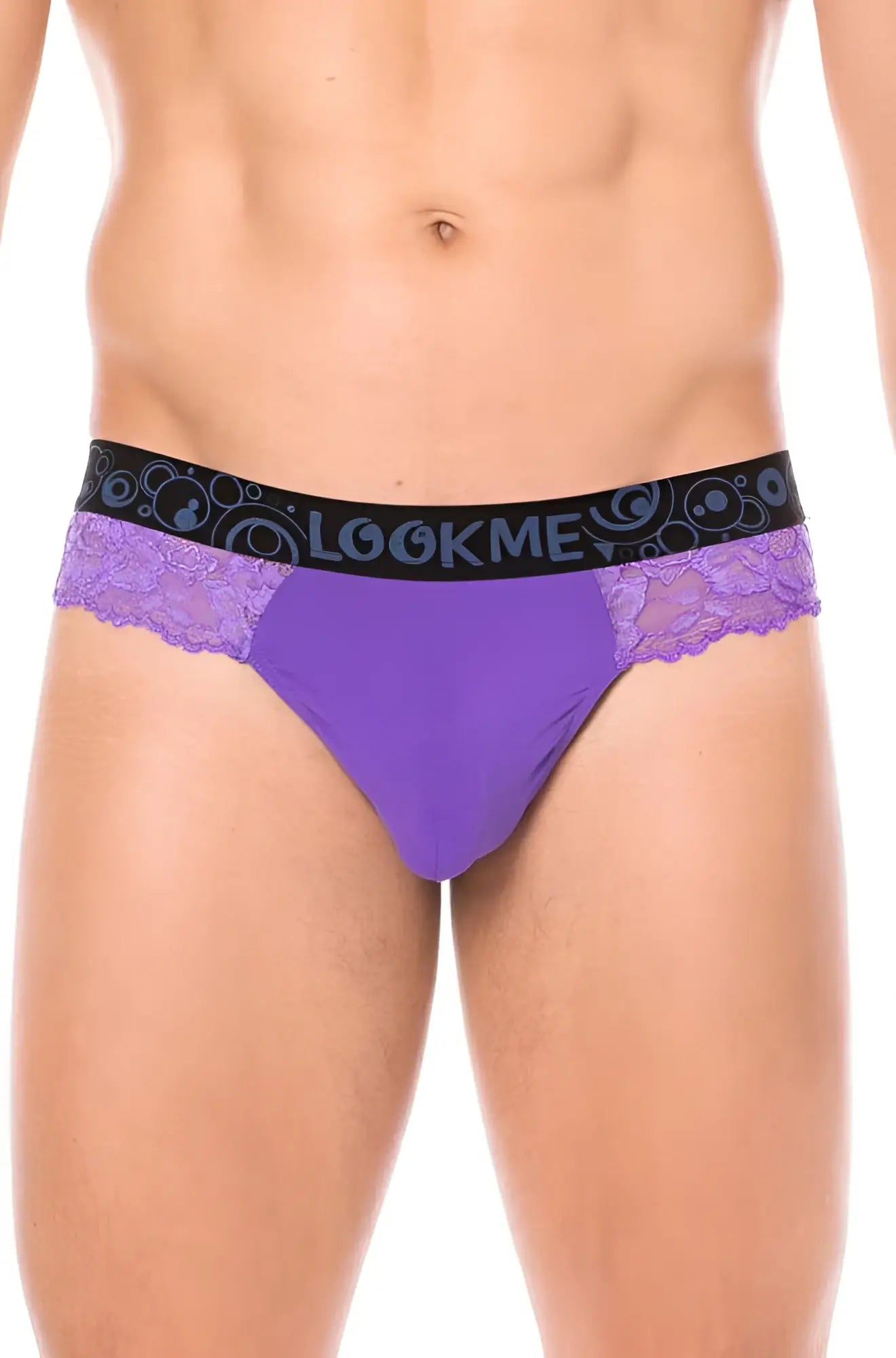 Lookme lace thong underwear purple with lace trim and black elastic waistband size l