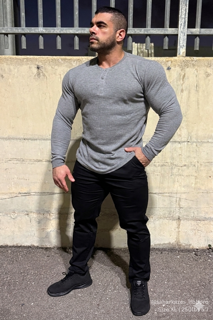 Jed North Men's Waffle Knit Henley Long Sleeve T-Shirt - Dark Gray