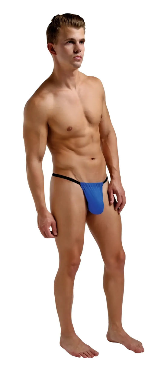 Magic silk 2706 silk g-string in cobalt blue with black trim featuring a back side view of the athletic briefs