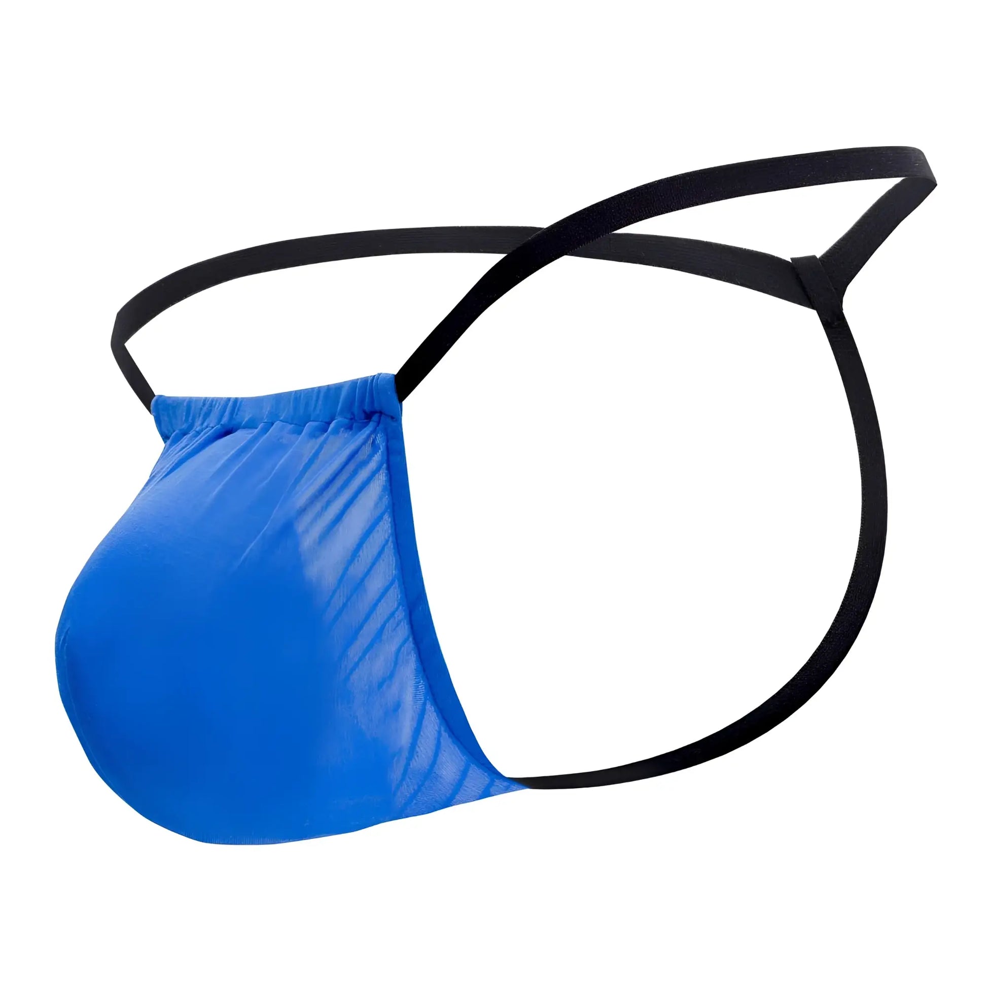 Bright blue sheer mesh men’s thong with black elastic straps magic silk 2706 silk g-string cobalt color
