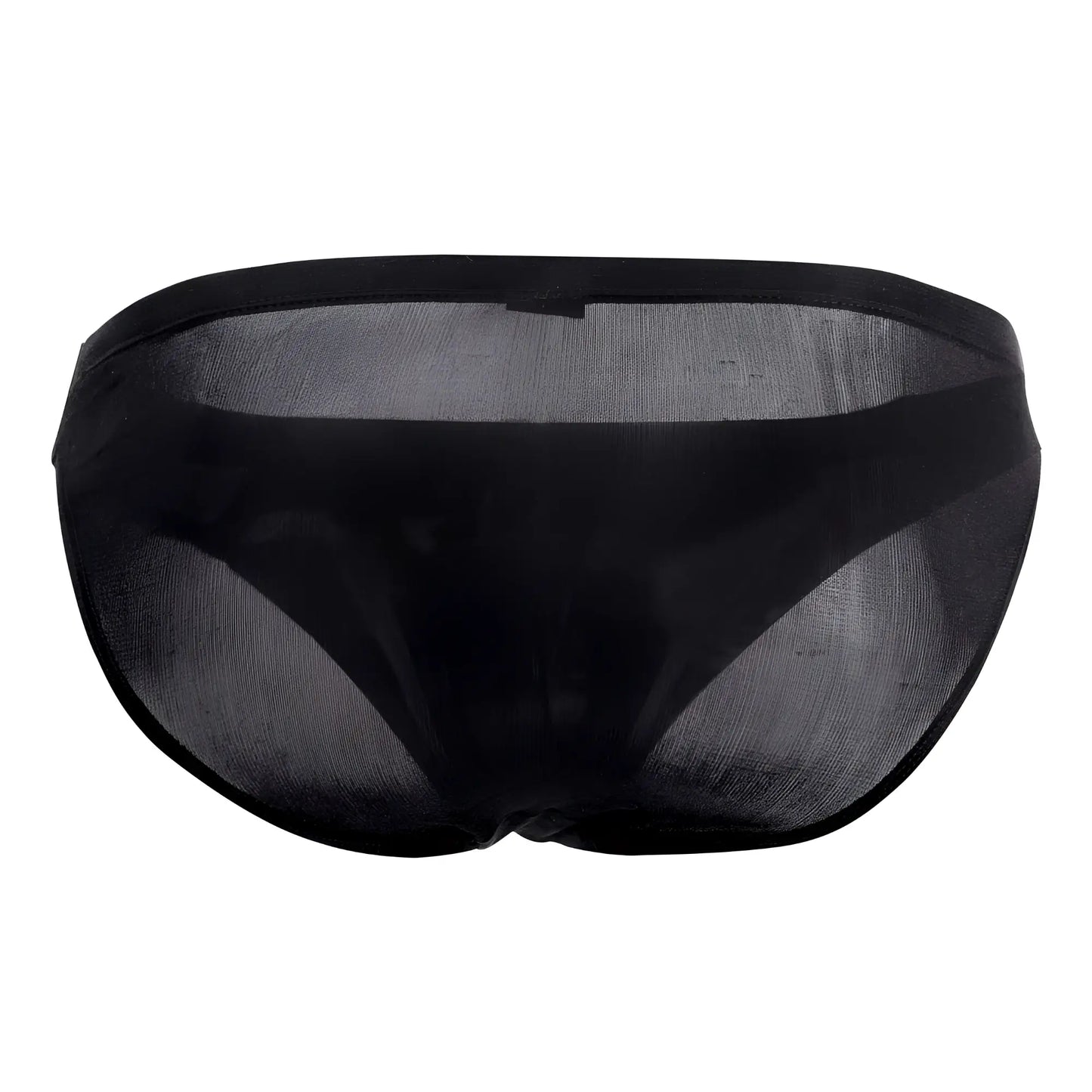 Magic silk 6606 black sheer mesh briefs with solid black waistband front view made of silk and mesh materials