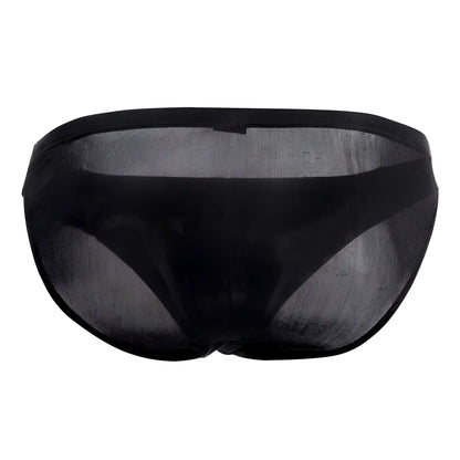 Magic silk 6606 black sheer mesh briefs with solid black waistband front view made of silk and mesh materials