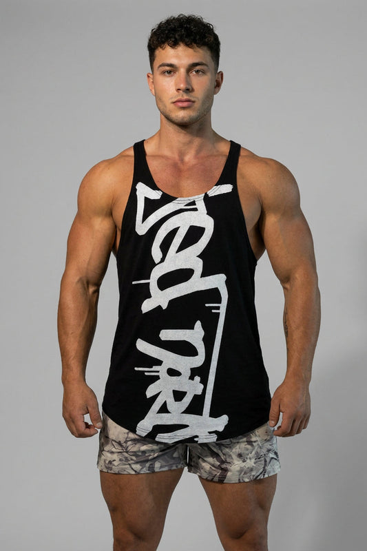 Jed North Men's Classic Bodybuilding Racerback Stringer - B&W Graffiti